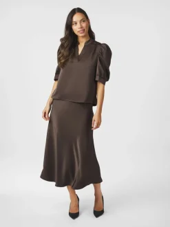 Roella Heavy Sateen Bluse, Dark Brown, 42