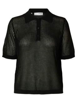 Rose Structure Knit Bluse, Black, M