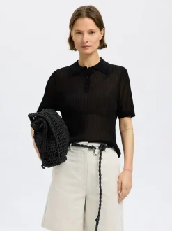 Rose Structure Knit Bluse, Black, M