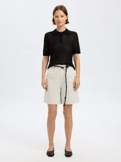 Rose Structure Knit Bluse, Black, M