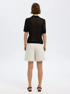 Rose Structure Knit Bluse, Black, M