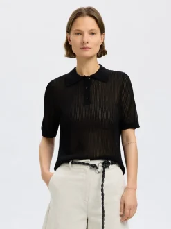 Rose Structure Knit Bluse, Black, M