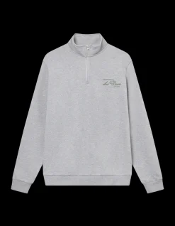 Scandinavian Half-Zip Sweatshirt, Light Grey Melange/Chive Green, S