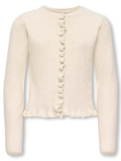 Shelda Life O-Neck Ruffle Cardigan, Birch Melange, 158-164 cm