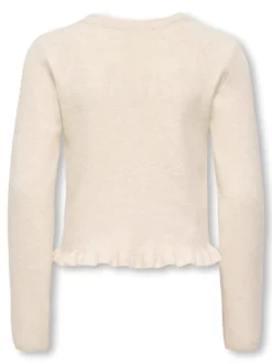 Shelda Life O-Neck Ruffle Cardigan, Birch Melange, 158-164 cm