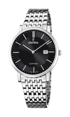 Slim 20018 Herreur, Stål/Sort, 39 mm