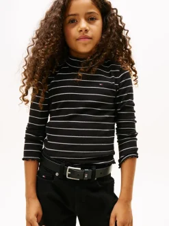 Sparkle Stripe Mock Neck Bluse, Black, 152 cm