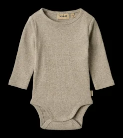 Spencer Langærmet Rib Body, Gravel Melange, 92 cm
