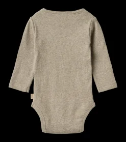 Spencer Langærmet Rib Body, Gravel Melange, 92 cm