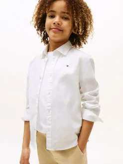 Stretch Oxford Cotton Skjorte, White, 140 cm