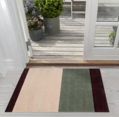 Stripe Horisontal Gulvtæppe, Green/Ivory/Bordeaux, 60x90 cm