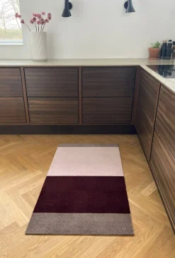 Stripe Horisontal Gulvtæppe, Bordeaux/Rose/Sand, 67x120 cm