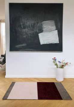 Stripe Horisontal Gulvtæppe, Bordeaux/Rose/Sand, 67x120 cm