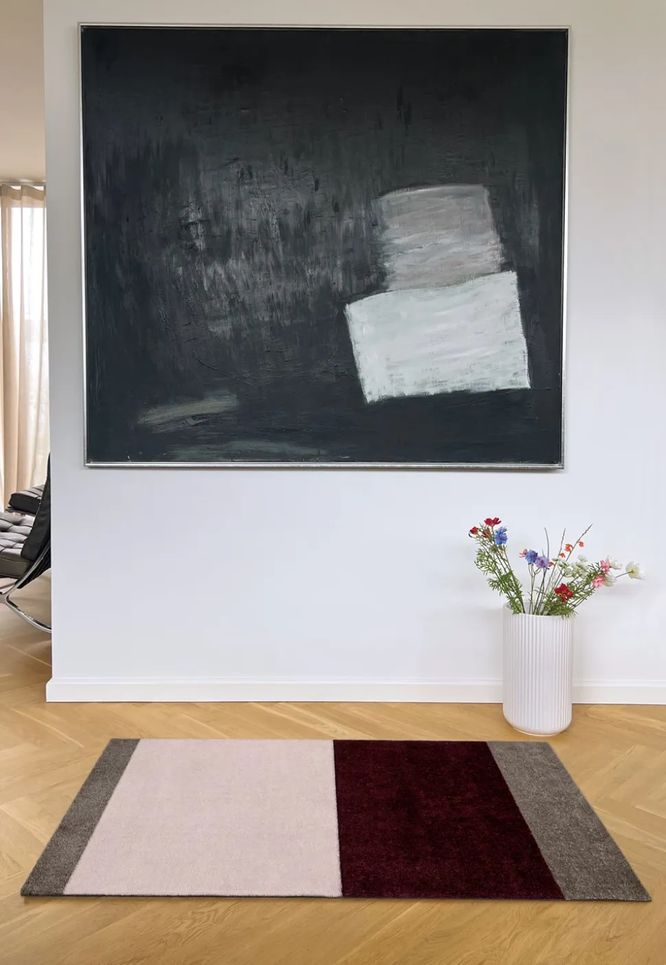 Stripe Horisontal Gulvtæppe, Bordeaux/Rose/Sand, 67x120 cm
