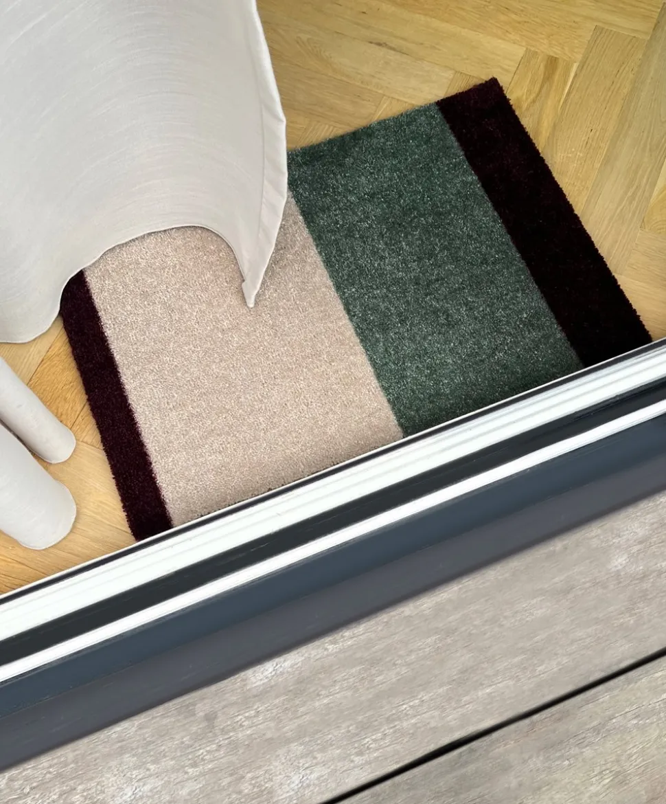 Stripe Horisontal Gulvtæppe, Green/Ivory/Bordeaux, 40x60 cm