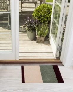 Stripe Horisontal Gulvtæppe, Green/Ivory/Bordeaux, 40x60 cm