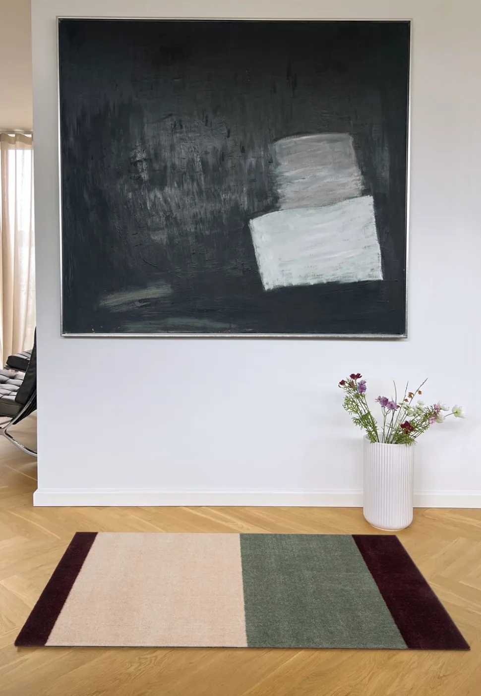 Stripe Horisontal Gulvtæppe, Green/Ivory/Bordeaux, 67x120 cm