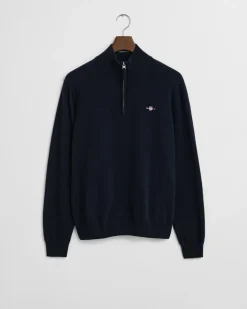 Superfine Lambswool Half Zip Striktrøje, Marine, XL