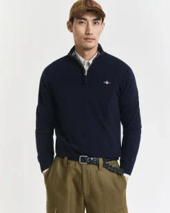 Superfine Lambswool Half Zip Striktrøje, Marine, XL