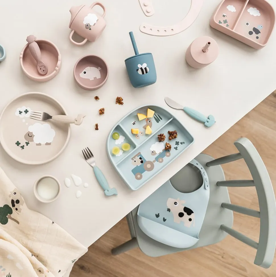 Tiny Farm Stick & Stay Inddelt Tallerken, Blue