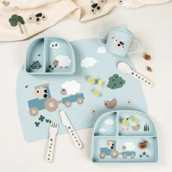 Tiny Farm Stick & Stay Inddelt Tallerken, Blue