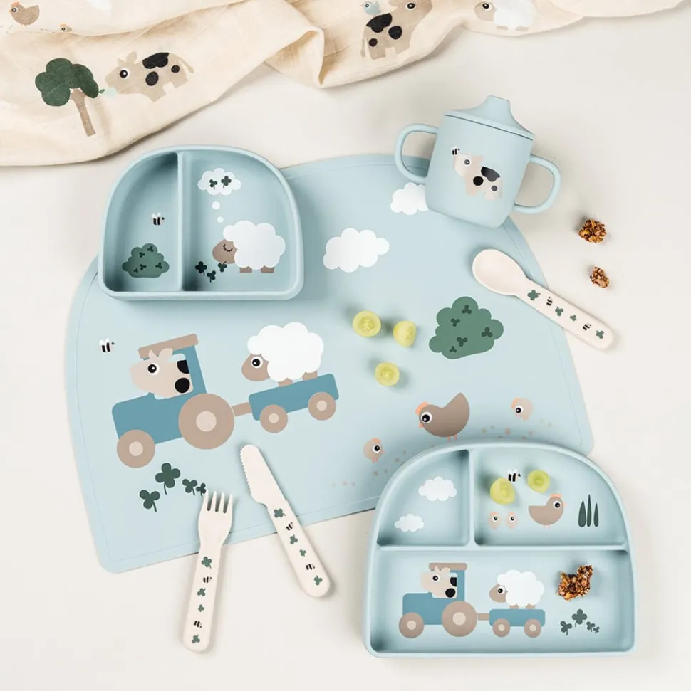 Tiny Farm Stick & Stay Inddelt Tallerken, Blue