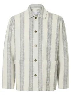 Tony Waffle Stripe Overshirt, Egret Stripes, M