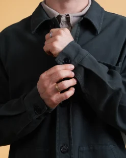 Twill Men's Overshirt, Bottle Green, XL