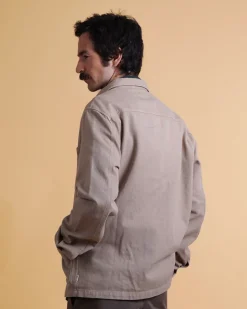 Twill Men's Overshirt, Cashew Beige, S