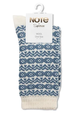 Uld Strømper, Offwhite/Jeansblue