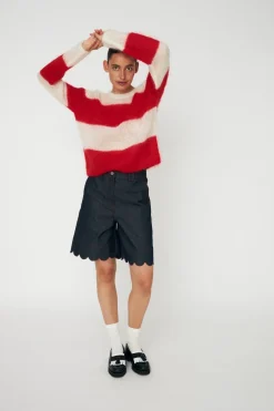 Unwashed Denim Scallop Shorts, Raw Denim, 42