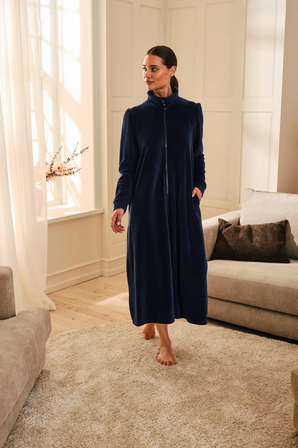 Velour Morgenkåbe, Navy, L