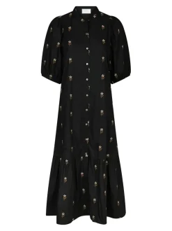 Veronica Flower Emb Kjole, Black, 36