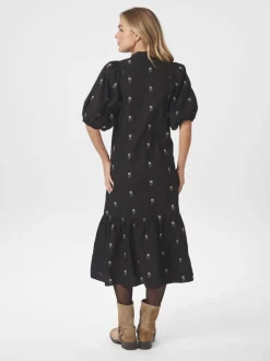 Veronica Flower Emb Kjole, Black, 36