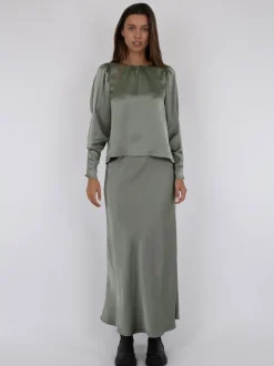 Vicky Heavy Sateen Nederdel, Smoke Green, 34
