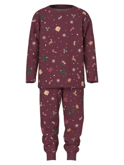 Vismas Mini Pyjamassæt, Burgundy Xmas AOP, 116 cm