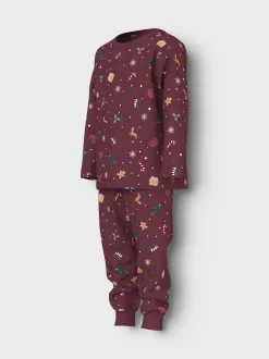 Vismas Mini Pyjamassæt, Burgundy Xmas AOP, 116 cm