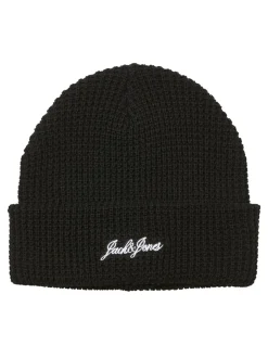 Waffle Beanie, Black, One size