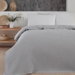 Waffle Sengetæppe, Lys Grå, 220x220 cm