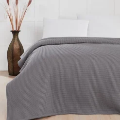 Waffle Sengetæppe, Mørk Grå, 240x260 cm