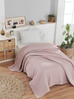 Waffle Sengetæppe, Rosa, 140x220 cm