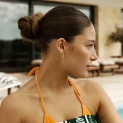 Wavy Sparkly Heart Øreringe, Gold Plated