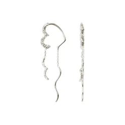 Wavy Sparkly Heart Øreringe, Silver