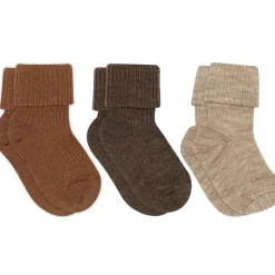 Wool Rib Baby 3-pak Strømper, Pecan Pie, 19-21