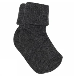 Wool Rib Baby Strømper, Dark Grey Melange, 25-28