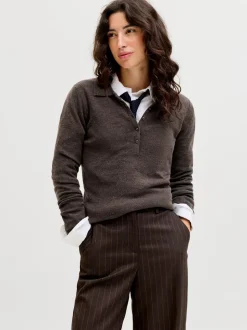 Wren Wool Blend Polo Striktrøje, Bracken, M